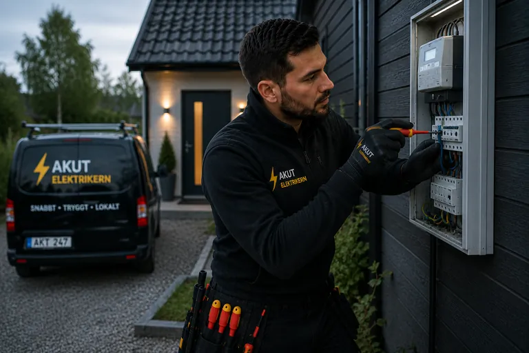 Elektriker vid mätarskåp.