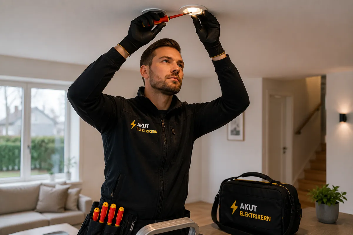 Elektriker byter takbelysning.
