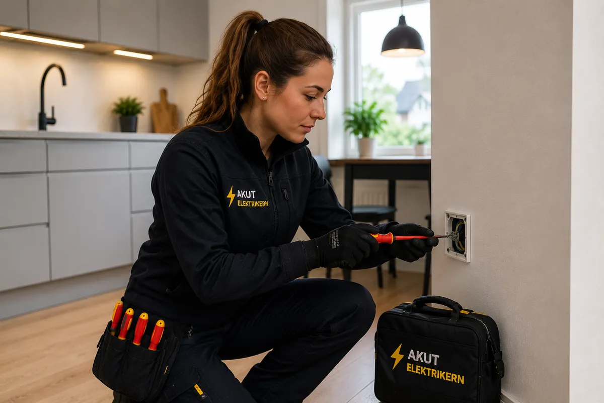 Elektriker arbetar med uttag som inte fungerar i Helsingborg.